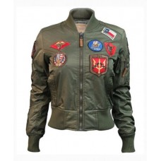 Womens Top Gun MA-1 Olive Bomber Jacket